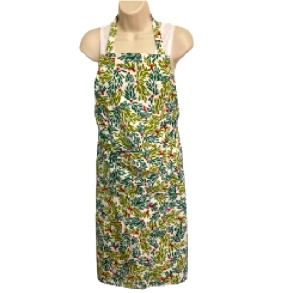 Crate and Barrel Mistletoe Red Green Apron One Size fits Most 27 in x 36 in